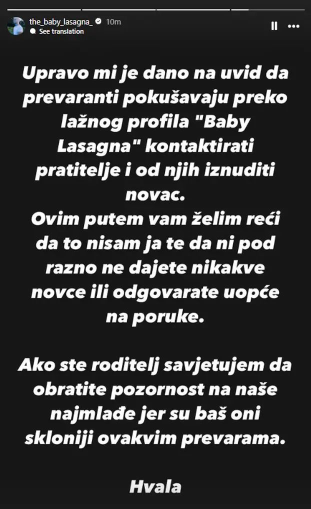 Instagram story Baby Lasagne
